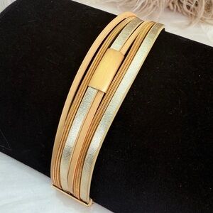 Elegant Gold and Silver Brown Magnetic Clasp Bracelet
